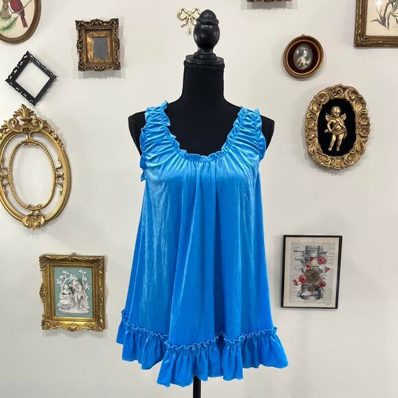 Vintage Y2K Victoria’s Secret Blue Velour Ruffle Babydoll Slip size small - Picture 1 of 4